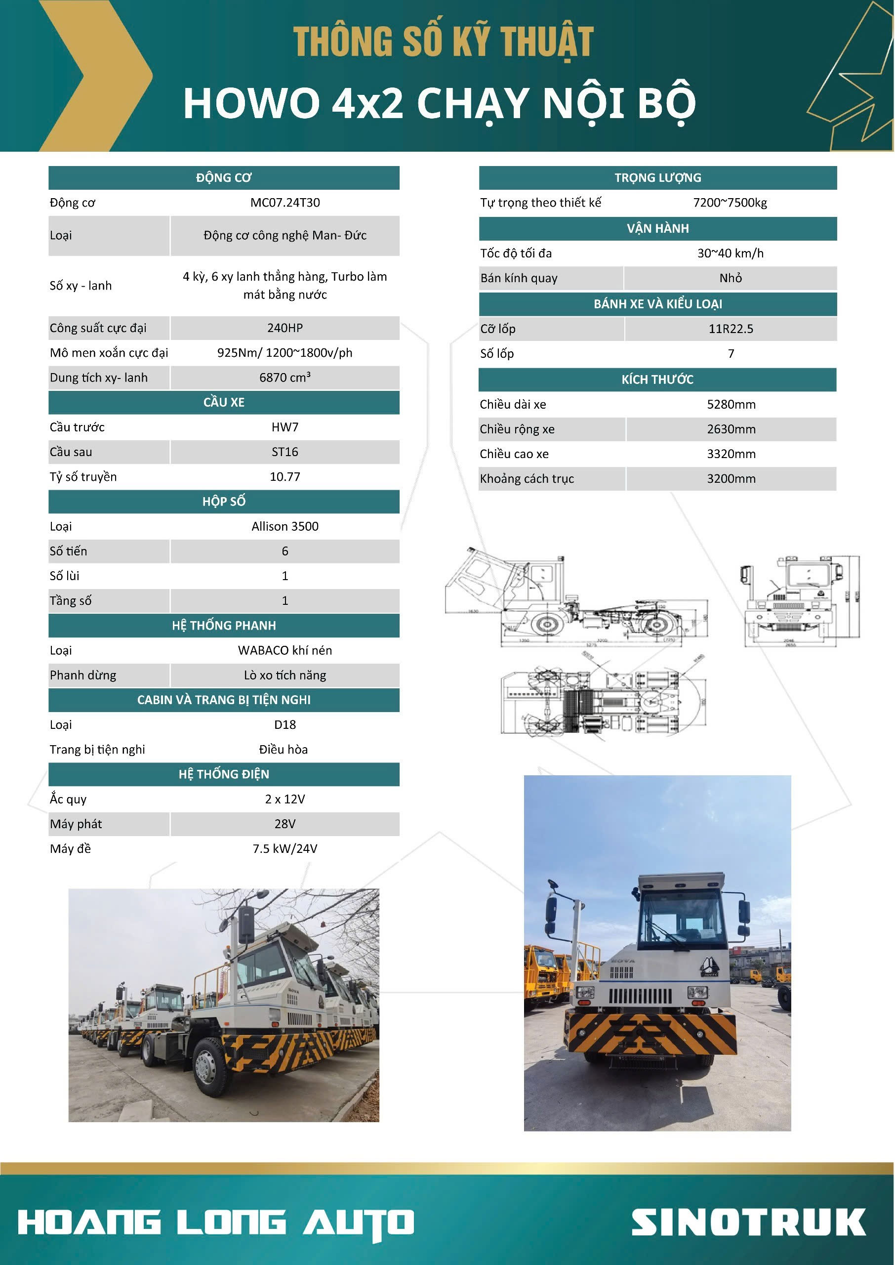 Thông số kỹ thuật xe đầu kéo Howo chạy nội bộ Thông số kỹ thuật xe đầu kéo Howo chạy nội bộ