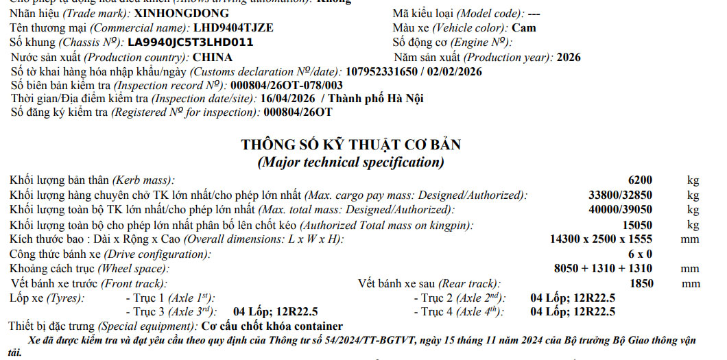 bảng thông số kỹ thuật chi tiết