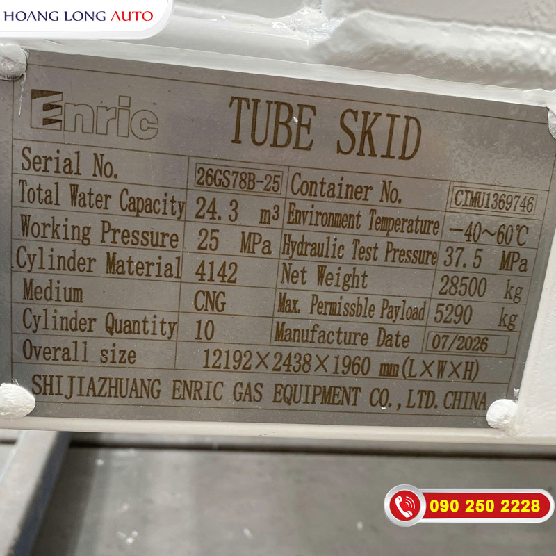 Bảng thông số kỹ thuật trên ISO tank CNG